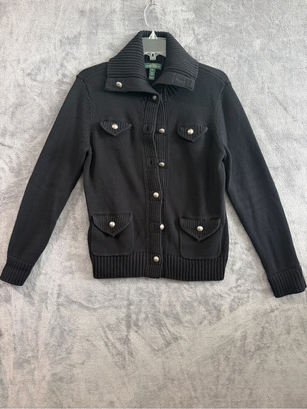 Vintage Lauren Ralph Lauren Jeans Co Blue Cotton Knit Military Cardigan Jacket M